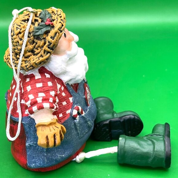 Resin Shelf Sitter Santa Ornament Farmhouse Christmas Green Boots Dangling Legs - Picture 4 of 12